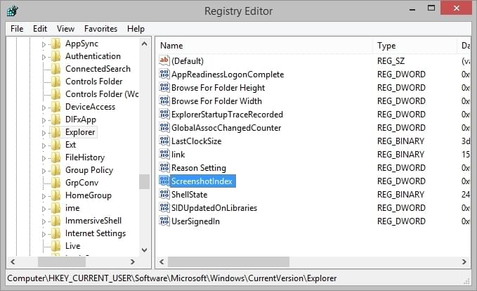 Registry to Reset Screenshot Count