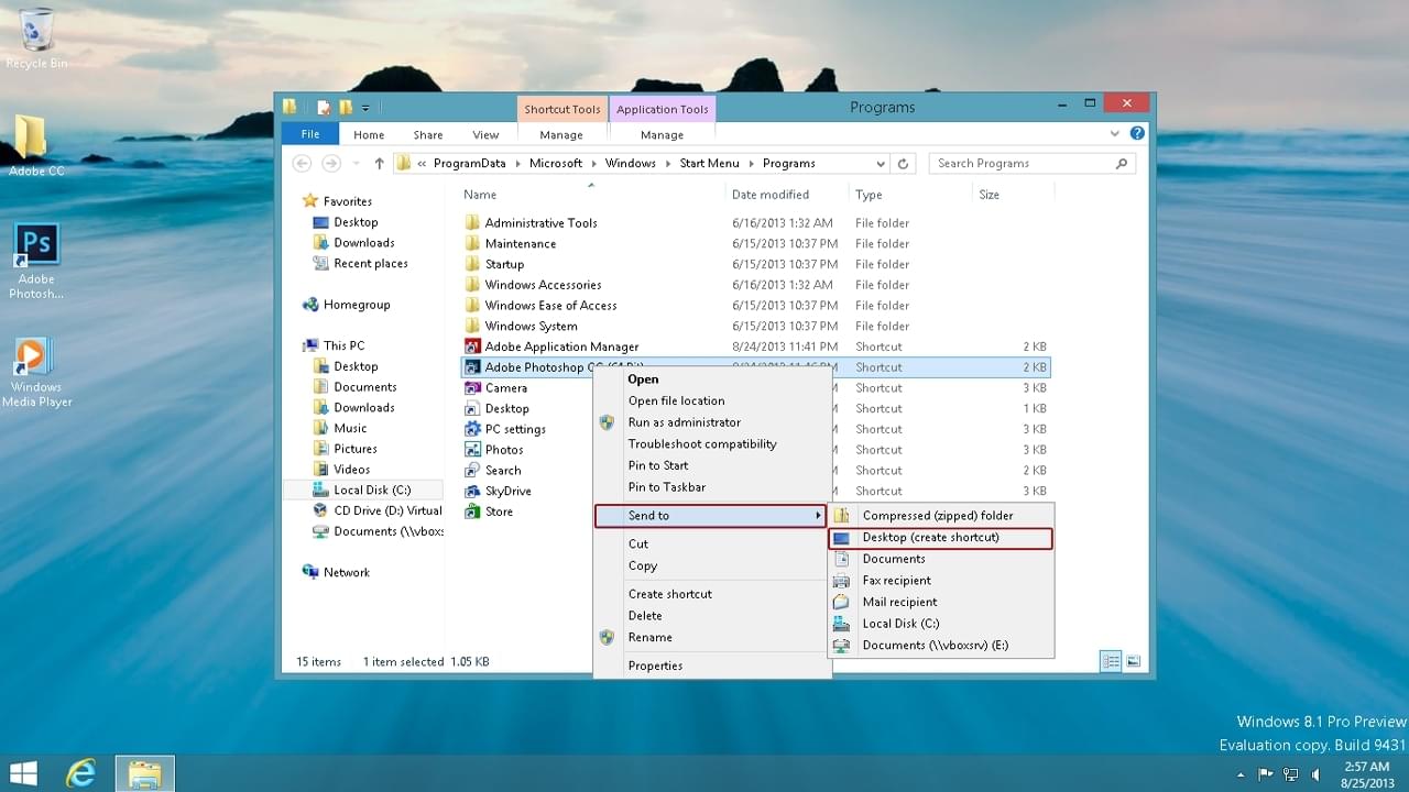 Create Windows 8 Desktop Shortcut